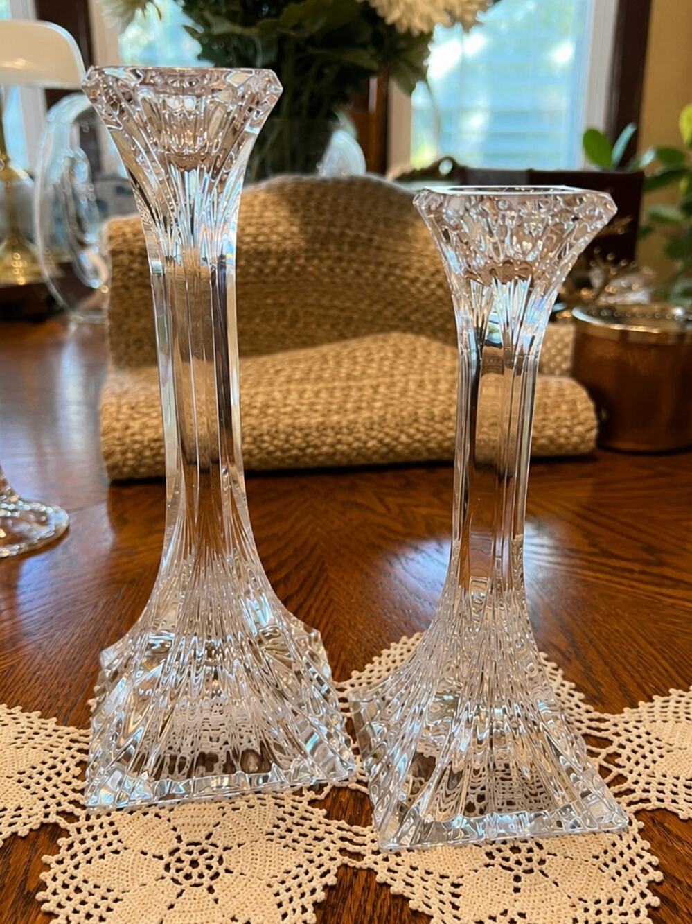 Set of 2 Heavy Lead Crystal Candle Holders